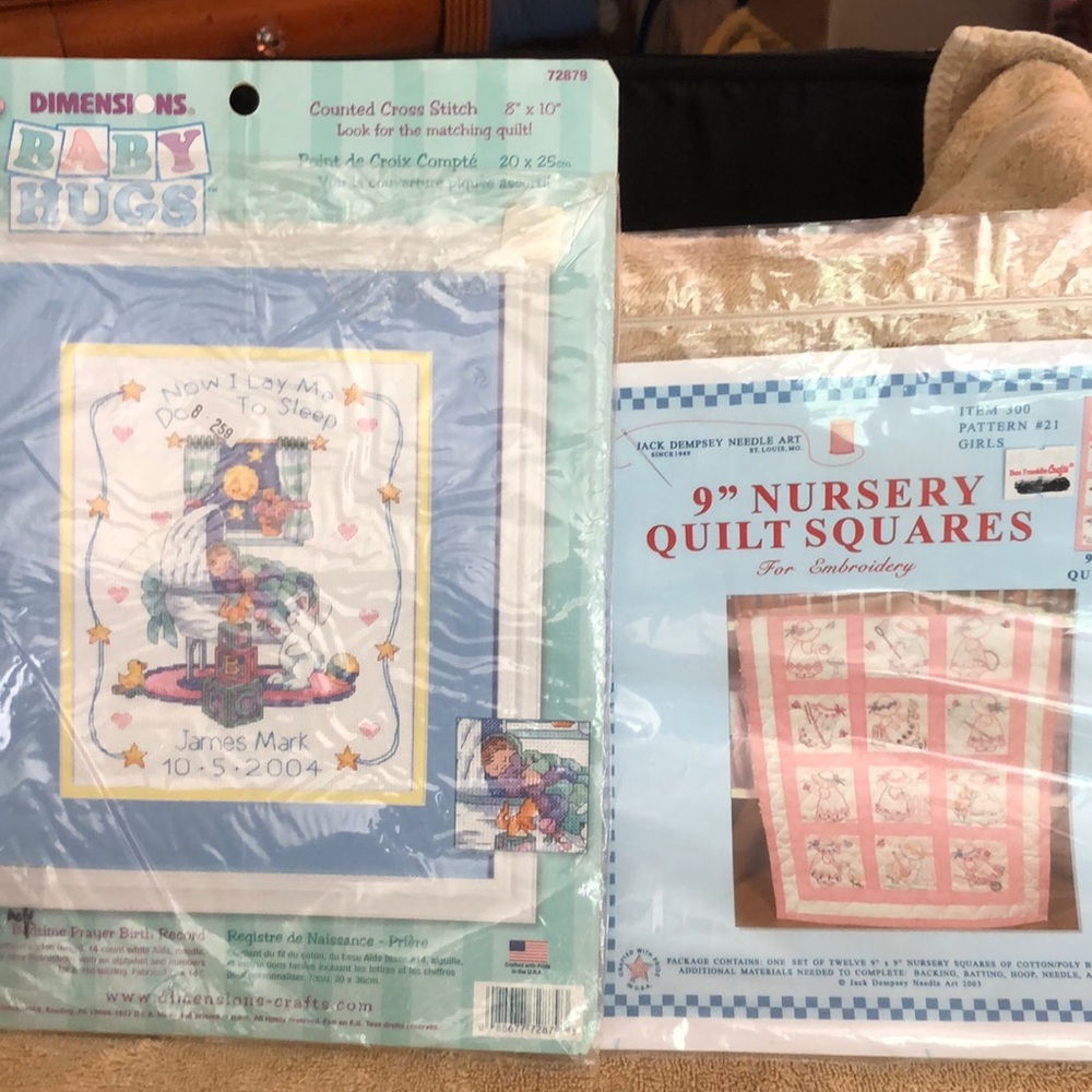 Dimensions 8x10” Baby Hugs Birth Record & Jack Dempsey 9” Nursery Quilt Squares